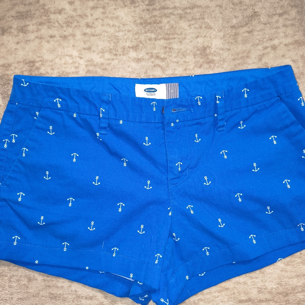 Blue Anchor Print Shorts